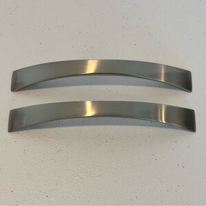SET OF TWO Silver toned long metal handles with screws 6" long brushed nickel